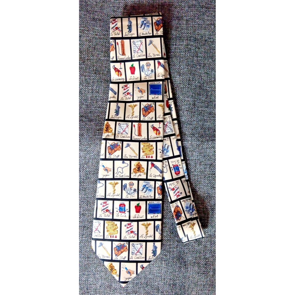 Tie 70s 80s 90s Y2K Artifacts Doctors Theme beige 4 Wide 57 Long